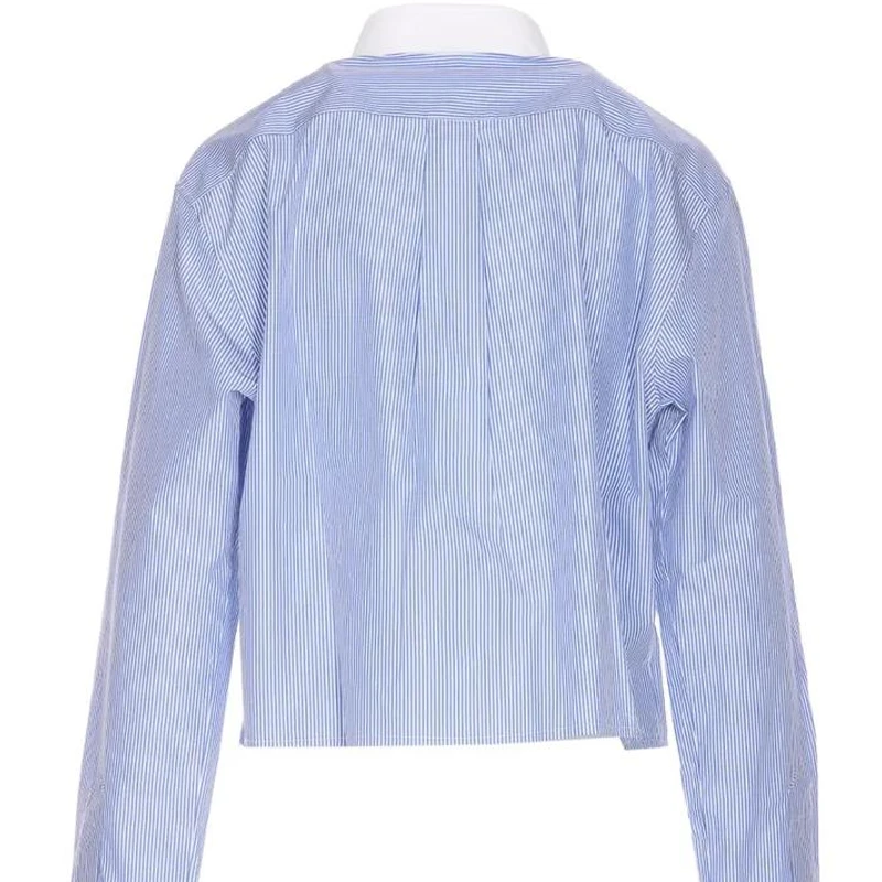商品[国内直发] Miu Miu|缪缪 条纹翻领长袖合身短款衬衫 女款 蓝色,价格¥8747,第5张图片详细描述