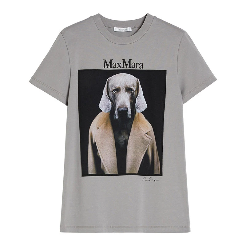 商品Max Mara|【预售3-7天】麦丝玛拉 21年秋冬 DOGSTAR系列 女士灰色圆领棉质短袖T恤194609190600270th 威玛猎犬 70周年,价格¥1887,第1张图片