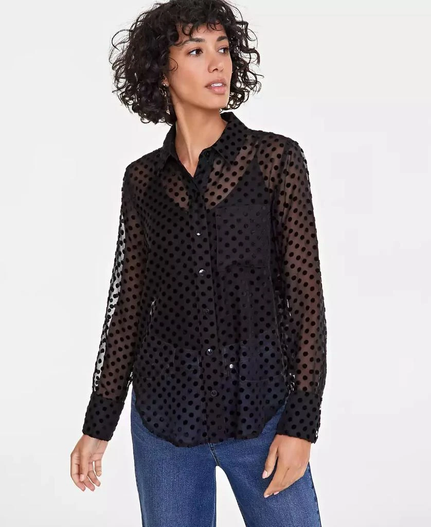 商品On 34th|Women's Chiffon Flocked Polka-Dot Shirt, Created for Macy's,价格¥153,第1张图片