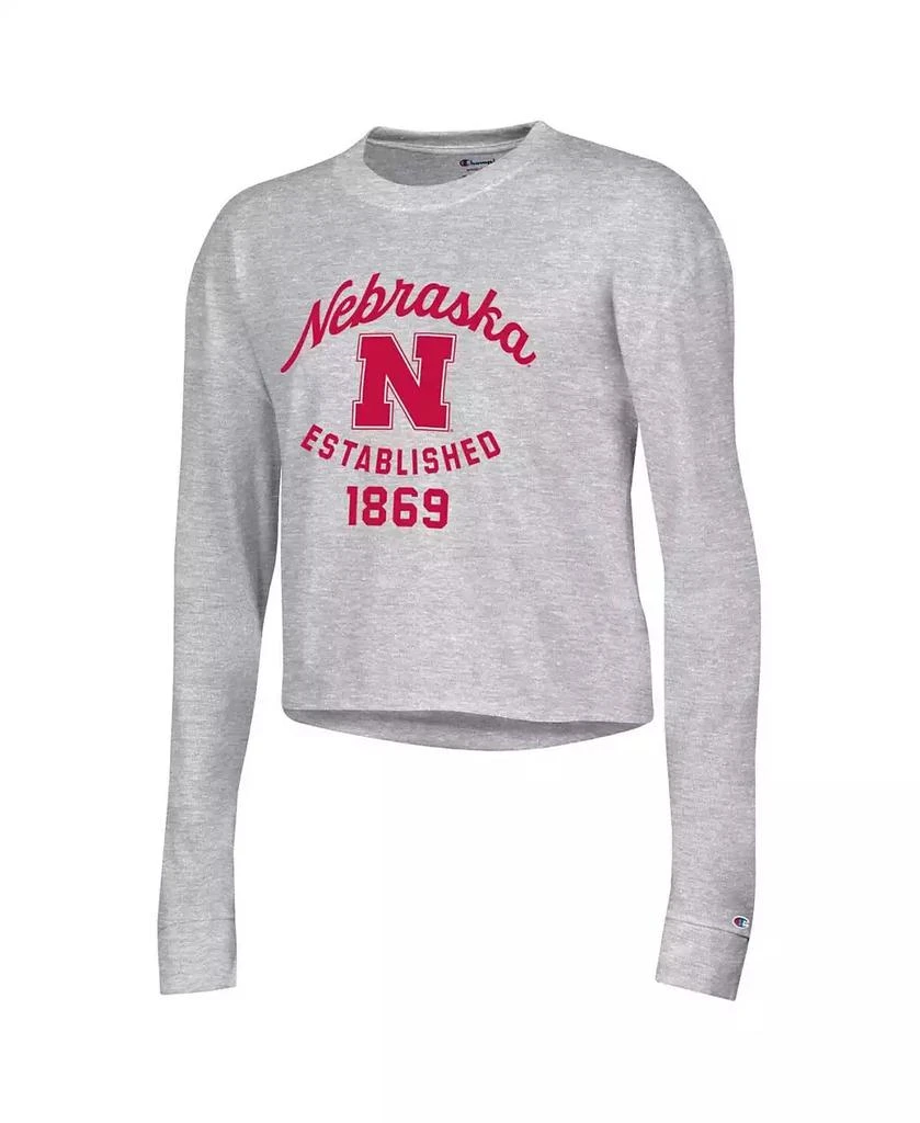 商品CHAMPION|Women's Gray Nebraska Huskers Boyfriend Cropped Long Sleeve T-shirt,价格¥265,第3张图片详细描述