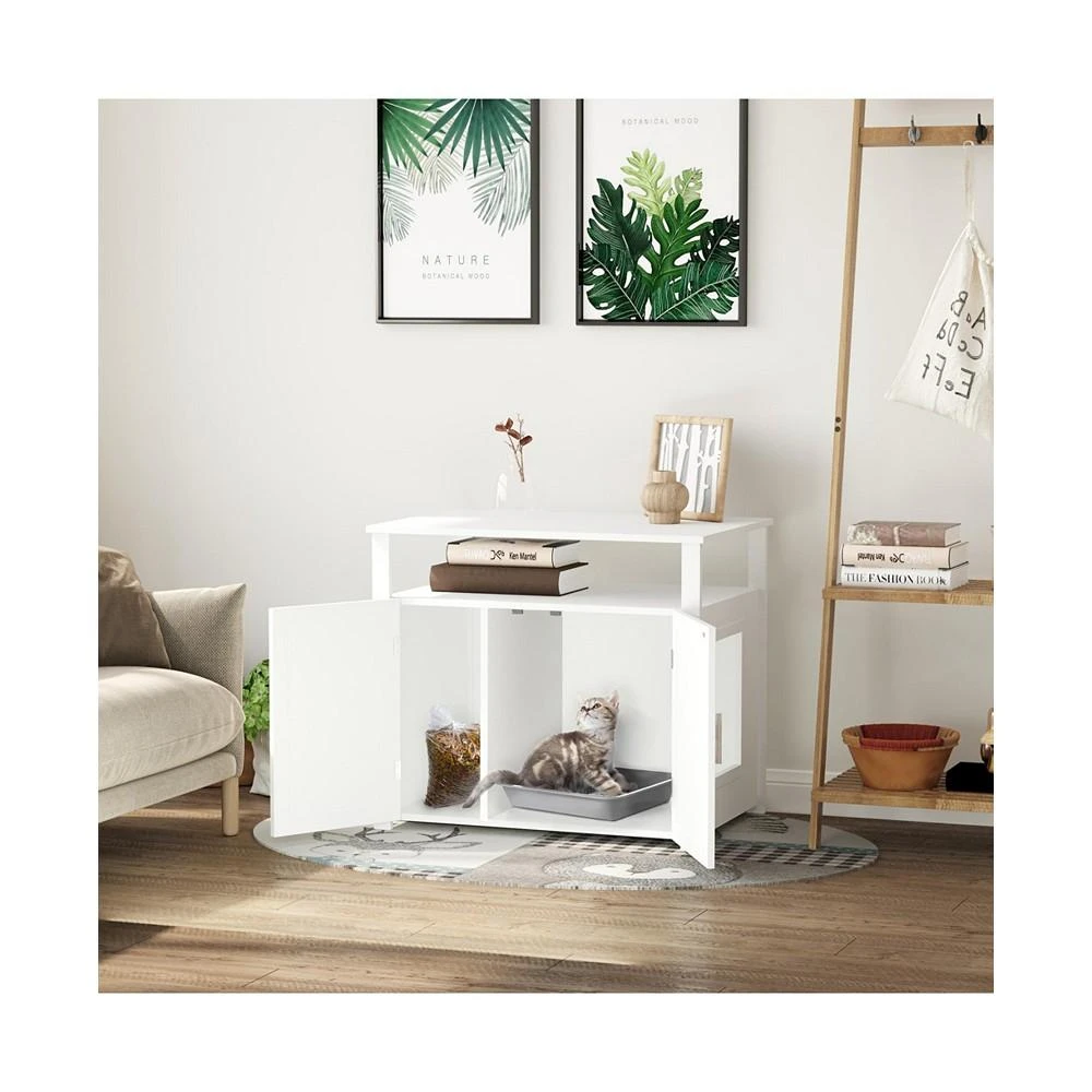 商品PawHut|Tabletop Side Table Cat Box Fixture w/ Magnetic Closing Door, White,价格¥1340,第3张图片详细描述