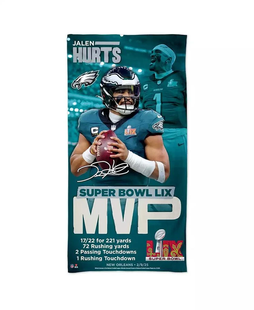商品Wincraft|Jalen Hurts Philadelphia Eagles Super Bowl LIX MVP 30" x 60" Spectra Beach Towel,价格¥274,第1张图片