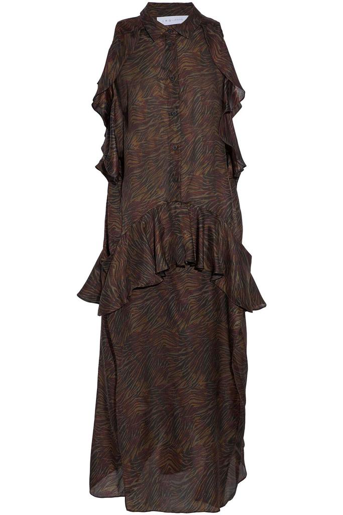 Valerya ruffled zebra-print silk crepe de chine midi dress商品第1张图片规格展示