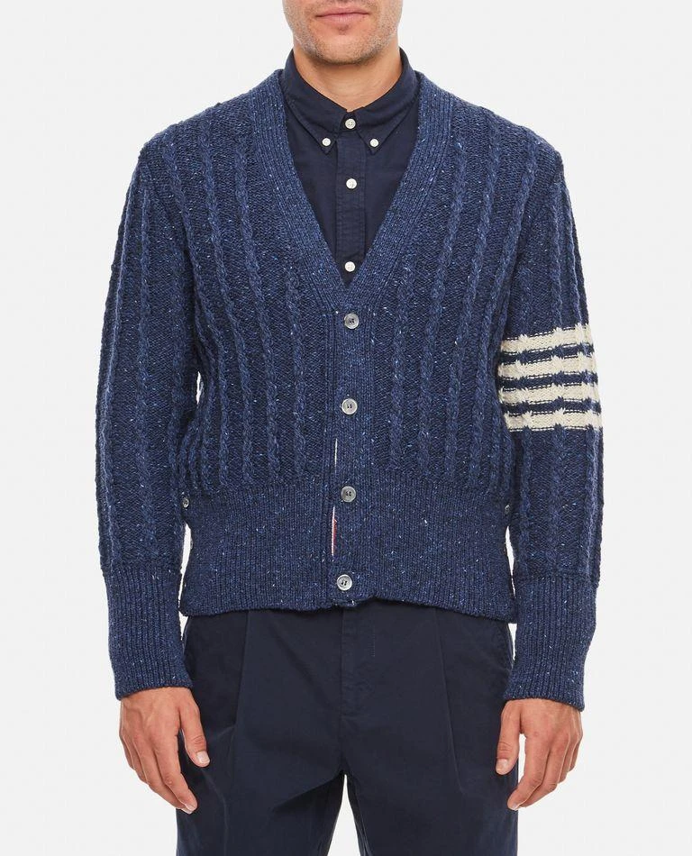 商品Thom Browne|Twist Cable Classic V Neck Cardigan In Donegal 4 Bar Stripe,价格¥2548,第1张图片