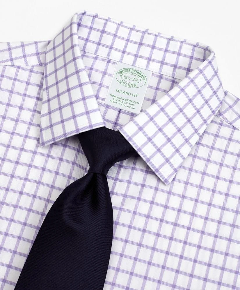 商品Brooks Brothers|Stretch Milano Slim-Fit Dress Shirt, Non-Iron Twill Ainsley Collar Grid Check,价格¥399,第2张图片详细描述