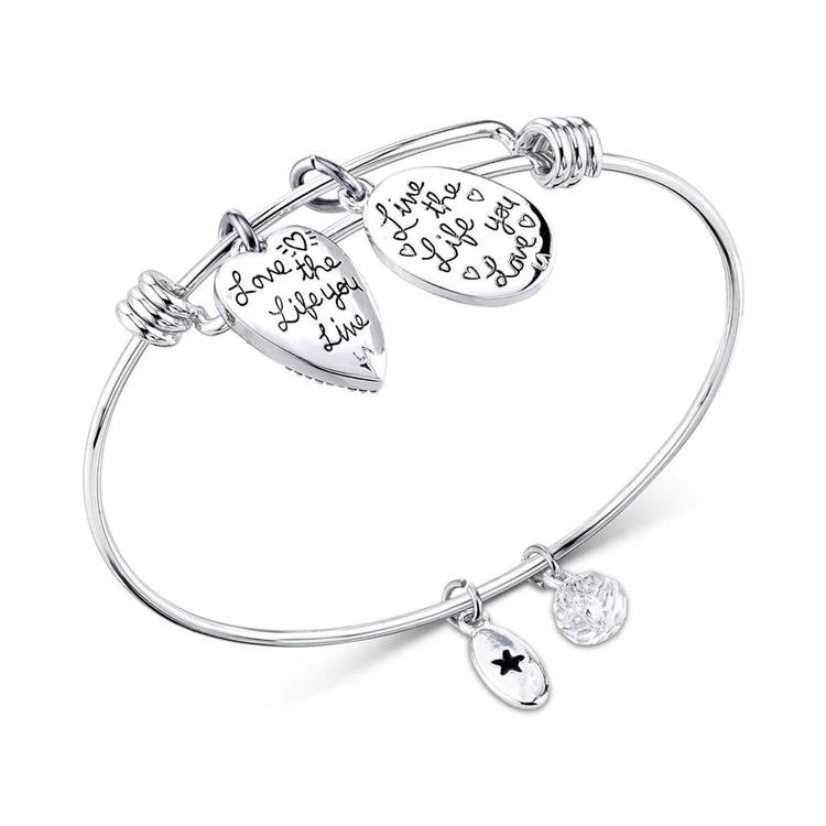 商品Unwritten|Two-Tone Crystal Accented Love Life Charm Adjustable Bangle Bracelet in Stainless Steel with 14k Gold-Plating,价格¥206,第3张图片详细描述