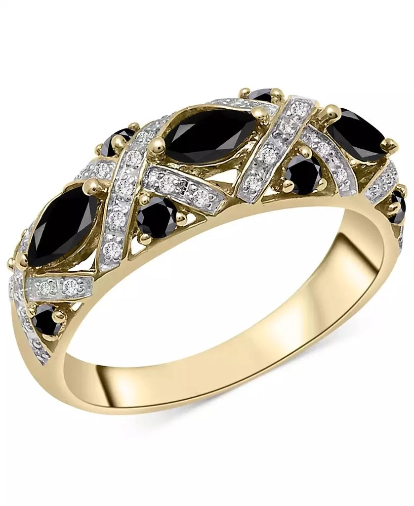 商品Macy's|Onyx & Lab-Grown White Sapphire (1/20 ct. tw.) Cluster Statement Ring in 14k Gold-Plated Sterling Silver,价格¥2968,第1张图片