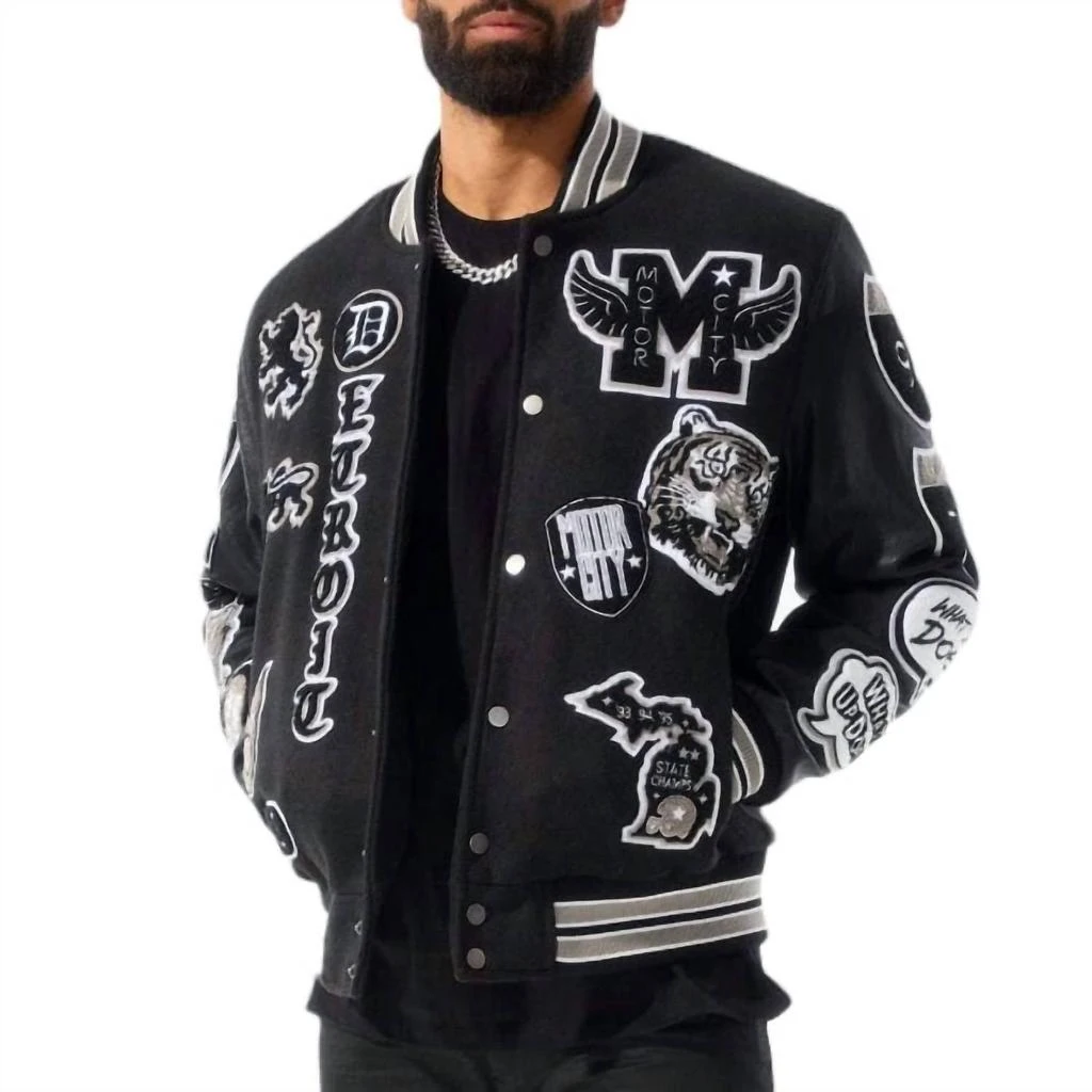 商品JORDAN CRAIG|Motown Varsity Jacket In Black Shadow,价格¥1038,第1张图片