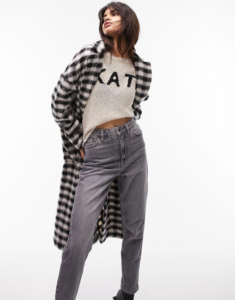 Topshop longline coat in mono check商品第4张图片规格展示