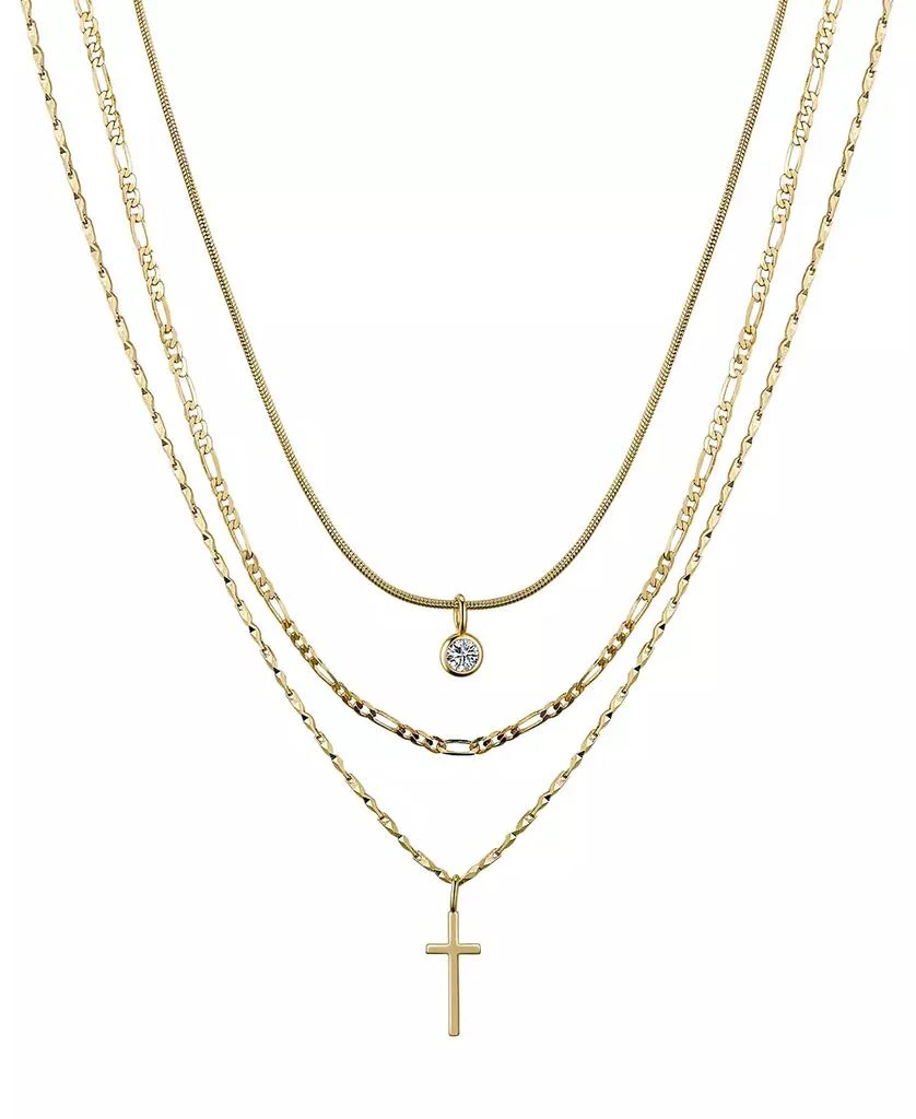 商品Unwritten|Cubic Zirconia Bezel and 14K Gold Plated Cross Pendant Layered Necklace Set, 3 Pieces,价格¥108,第1张图片