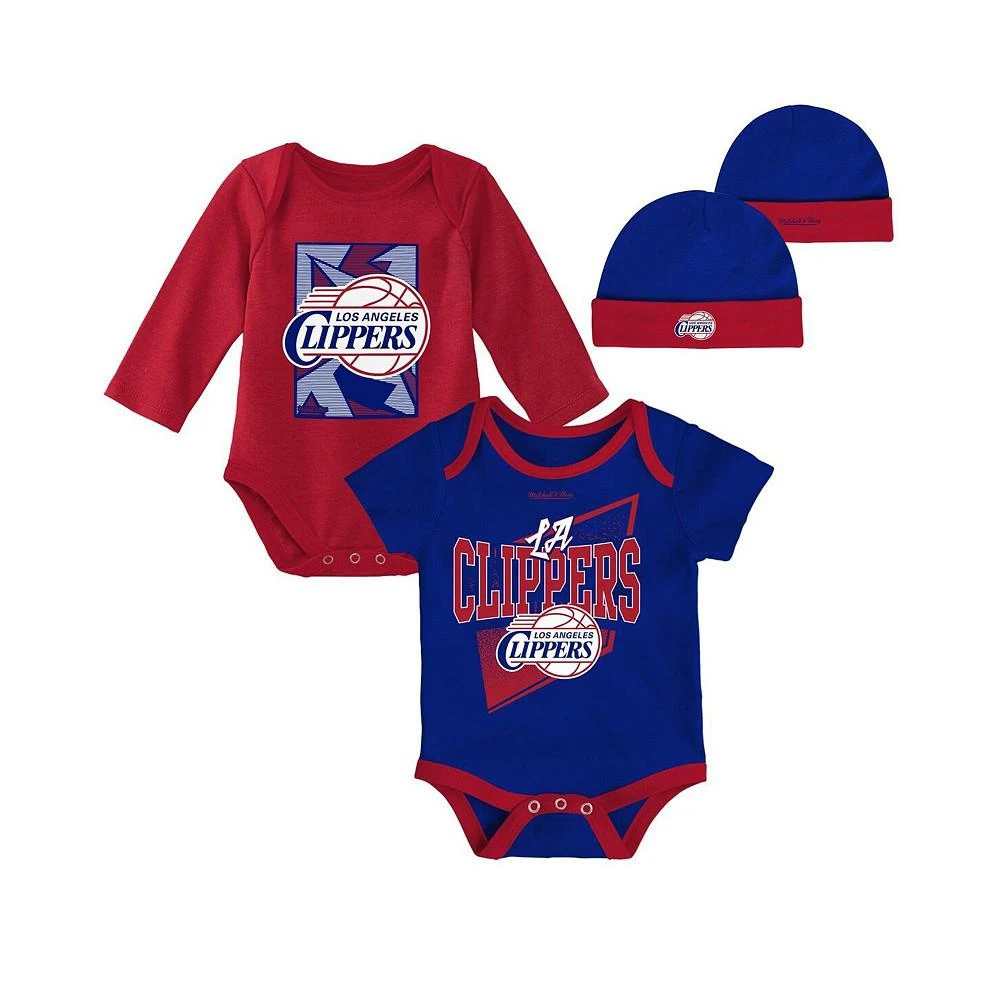 商品Mitchell & Ness|Infant Boys and Girls Royal, Red LA Clippers Hardwood Classics Bodysuits and Cuffed Knit Hat Set,价格¥301,第2张图片详细描述