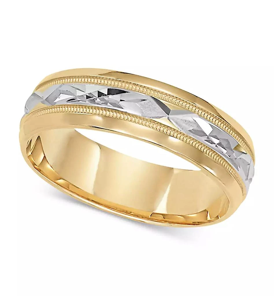 商品Macy's|Two-Tone Decorative Beaded Edge Wedding Band in 14k Gold & White Gold,价格¥25205,第1张图片