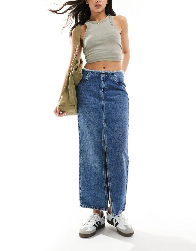 商品ALL SAINTS|AllSaints Cyra double split denim maxi skirt in mid wash blue,价格¥536,第1张图片