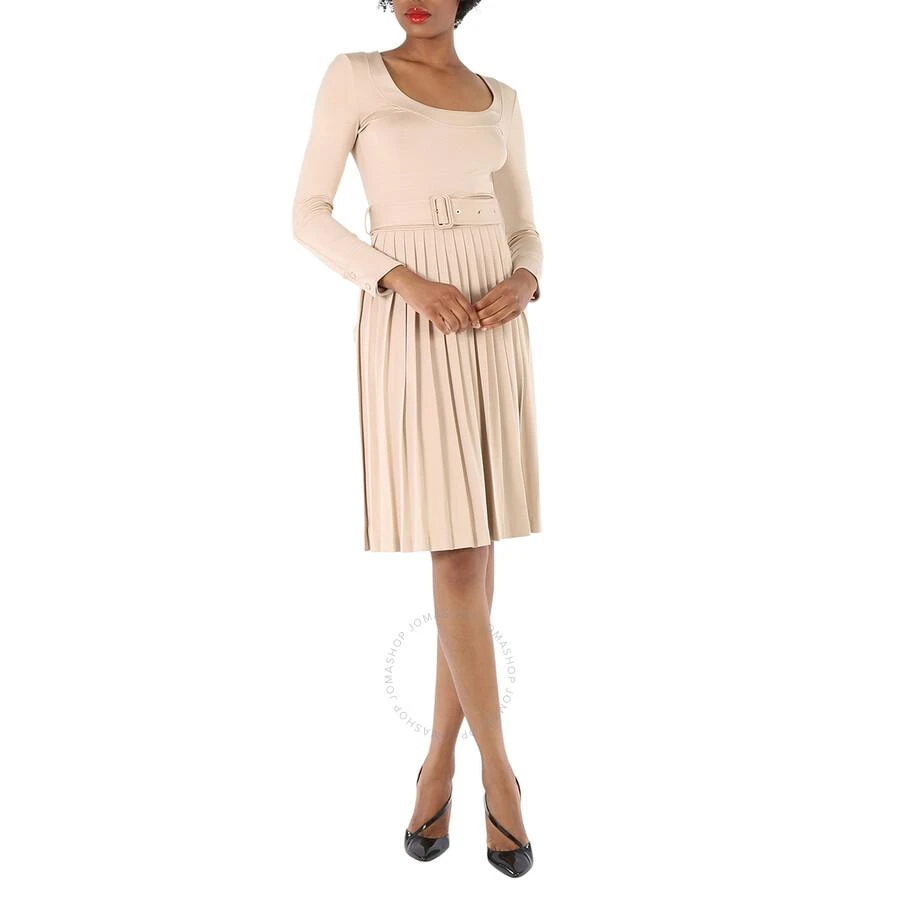 商品Burberry|Teddy Beige Long-sleeve Pleated Dress,价格¥14604,第1张图片