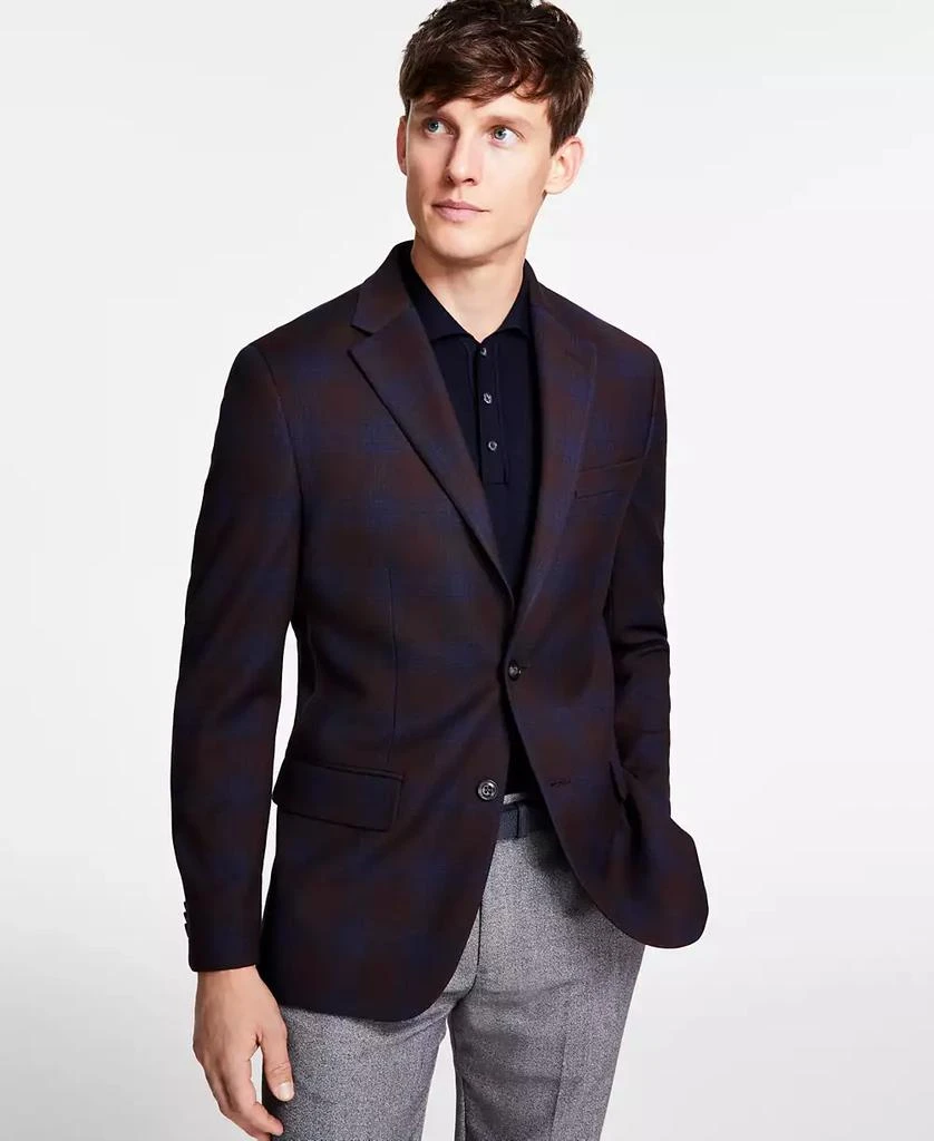 商品Tommy Hilfiger|Men's Modern-Fit Burgundy Plaid Sport Coat,价格¥281,第3张图片详细描述