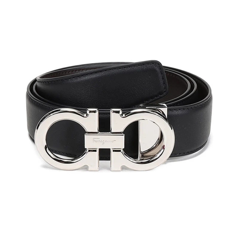 商品[国内直发] Salvatore Ferragamo|【可定制刻字】 FERRAGAMO菲拉格慕 双面银扣气质高级感 平滑扣 牛皮 皮带 男款 棕/黑色 宽3.5cm,价格¥2918,第1张图片