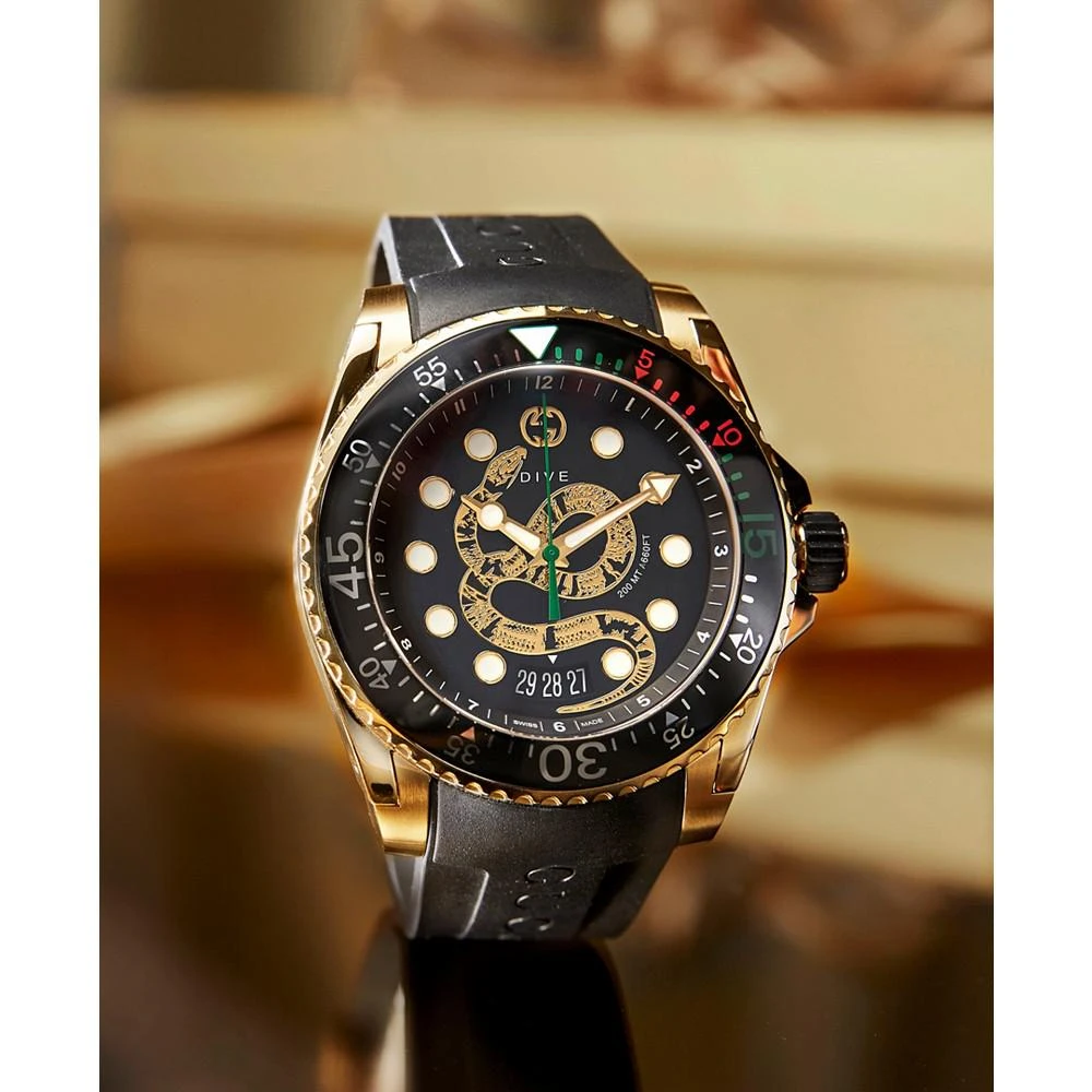 商品Gucci|Men's Swiss Diver Black Rubber Strap Watch 40mm,价格¥14052,第5张图片详细描述