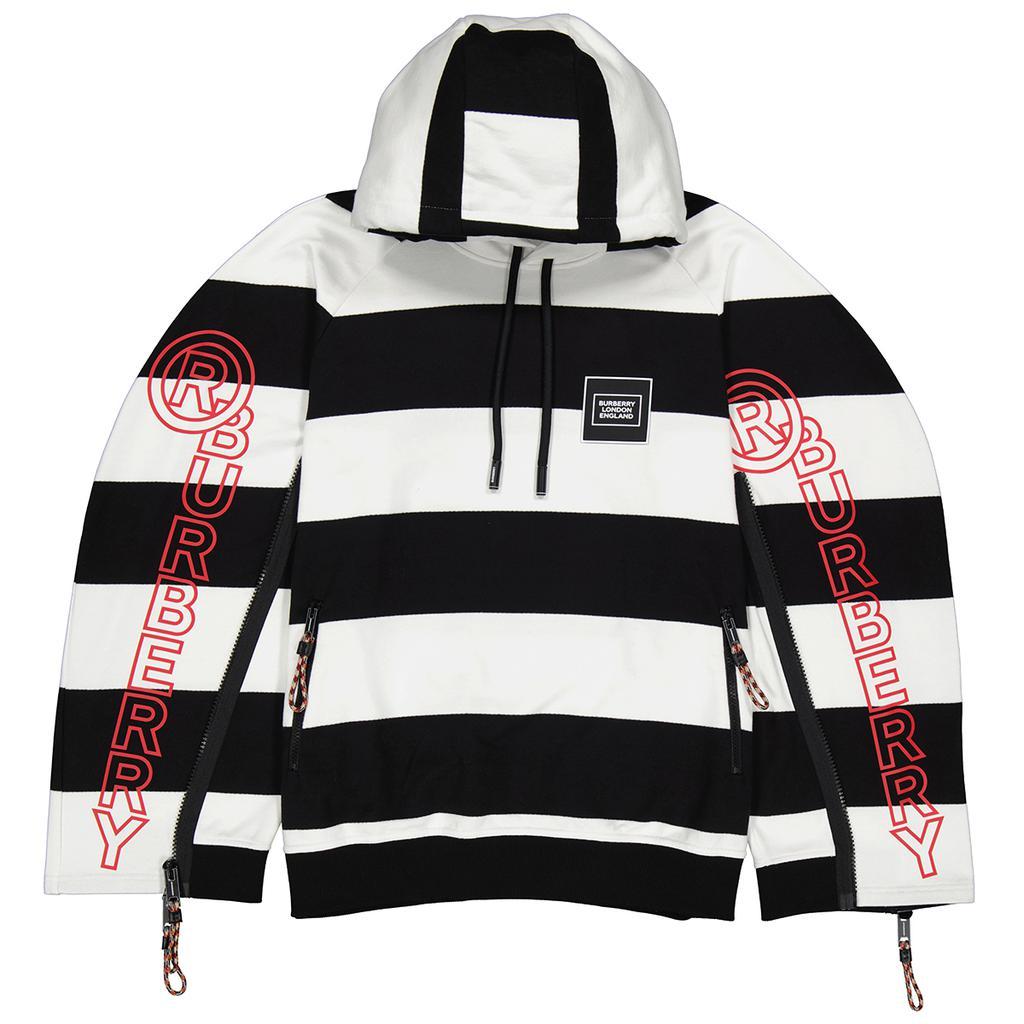 商品Burberry|Mens Black Printed Logo Striped Hoodie,价格¥7671,第1张图片