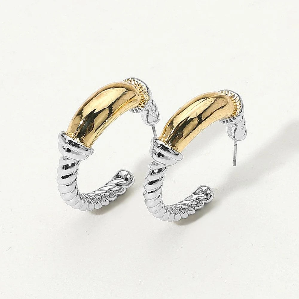 商品FASHNZFAB|14K Gold Plated Two Tone Twisted Hoop Earrings - Two Tone,价格¥219,第1张图片