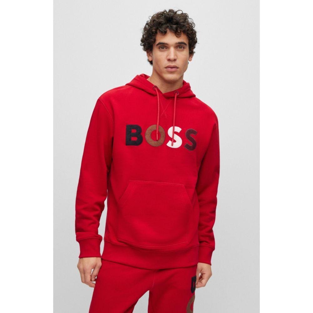 商品Hugo Boss|Cotton-terry relaxed-fit hoodie with fleece logo,价格¥754,第5张图片详细描述