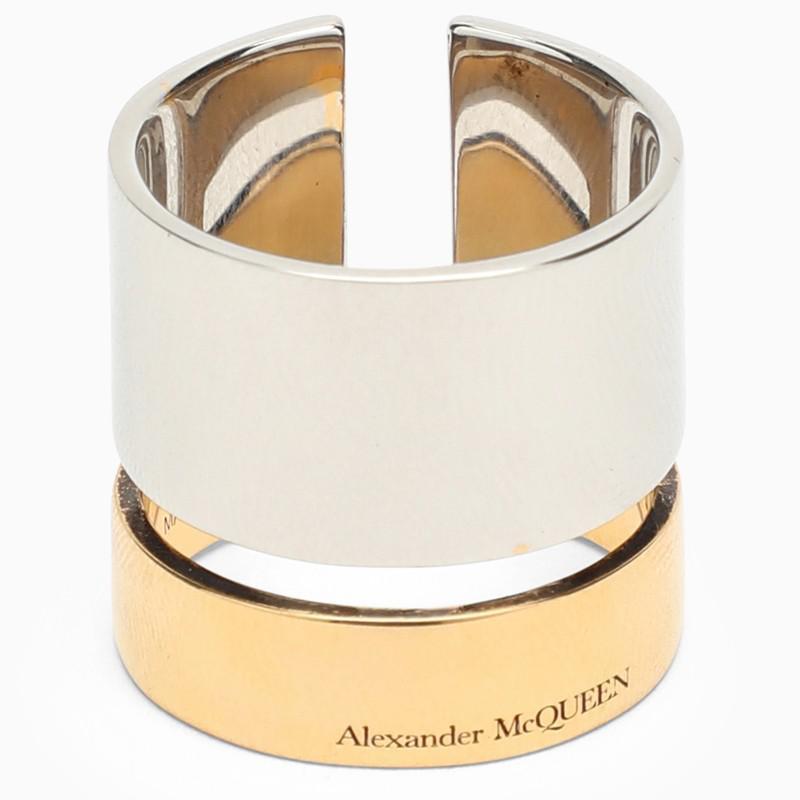商品Alexander McQueen|Rigid silver and gold bracelet with logo,价格¥2285,第1张图片