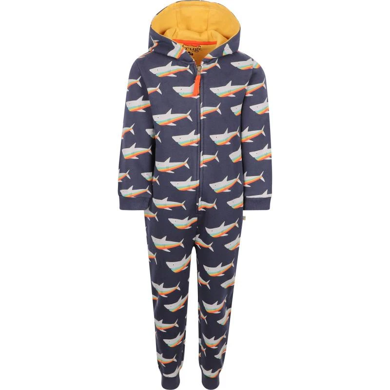 商品Frugi|Rainbow sharks print zip up organic jumpsuit in navy,价格¥668,第1张图片