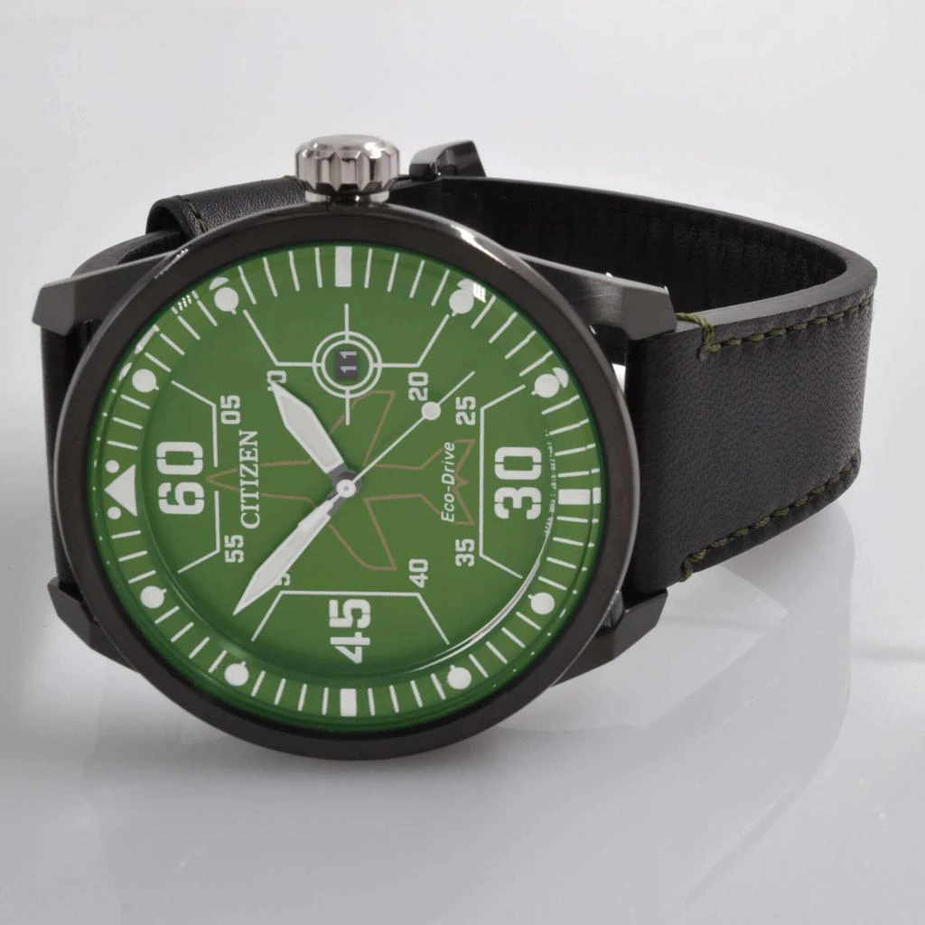 商品Citizen|Citizen Men's Watch - Avion Eco-Drive Green Dial Black Leather Strap | AW1735-03X,价格¥1230,第2张图片详细描述