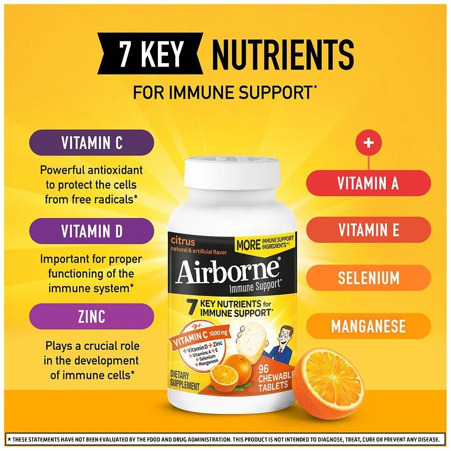 商品Airborne|Immune Support Effervescent Minerals & Herbs with Vitamin C, E, Zinc Citrus,价格¥225,第2张图片详细描述