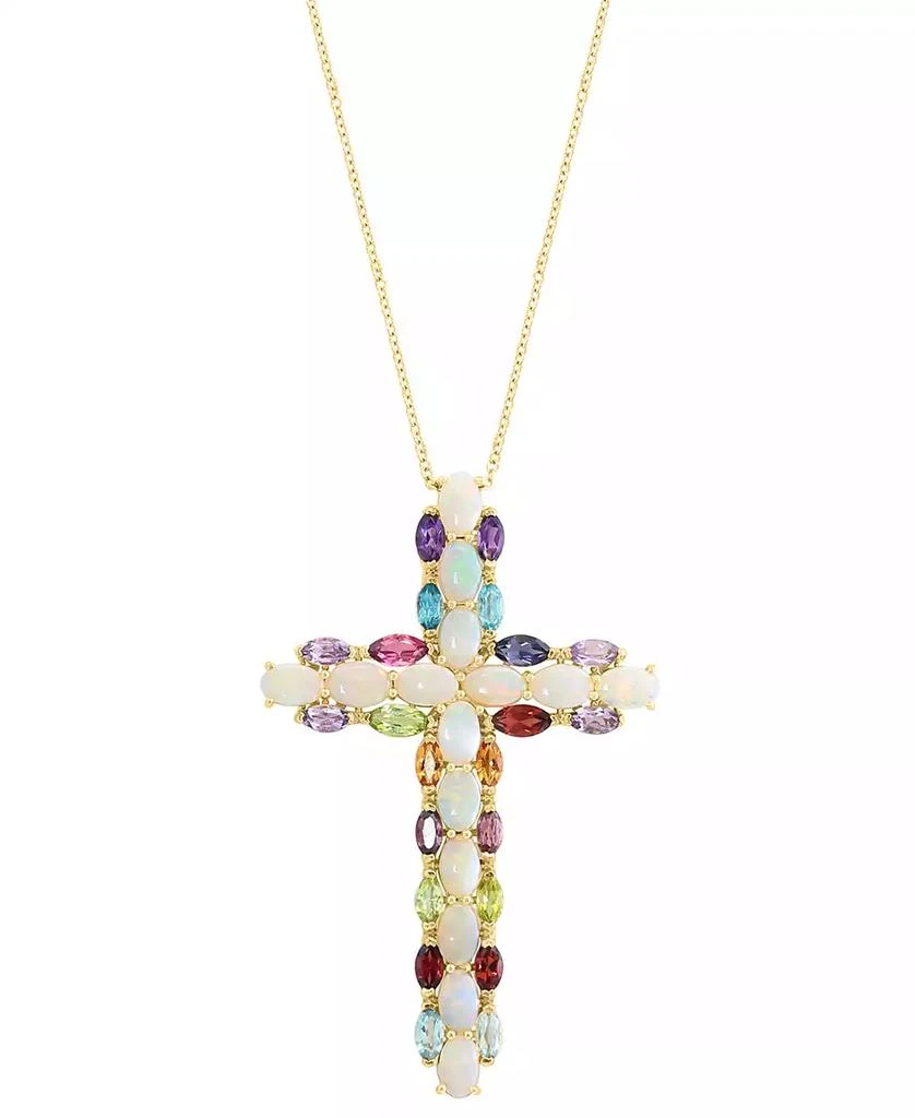 商品Effy|EFFY® Opal (5 ct. t.w.) & Multi-Gemstone (4-5/8 ct. t.w.) 18" Cross Pendant Necklace in 14k Gold,价格¥13418,第1张图片