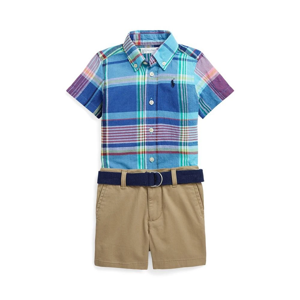 商品Ralph Lauren|Baby Boys Madras Shirt, Belt and Shorts, 3 Piece Set,价格¥261,第1张图片