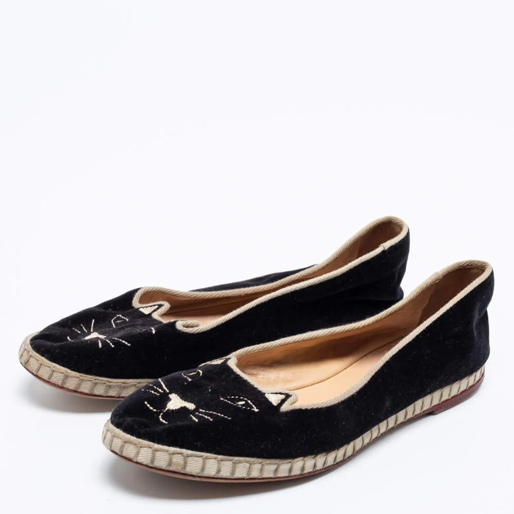 商品[二手商品] Charlotte Olympia|Charlotte Olympia Black Velvet Kitty Slip On Flats Size 38,价格¥1215,第2张图片详细描述