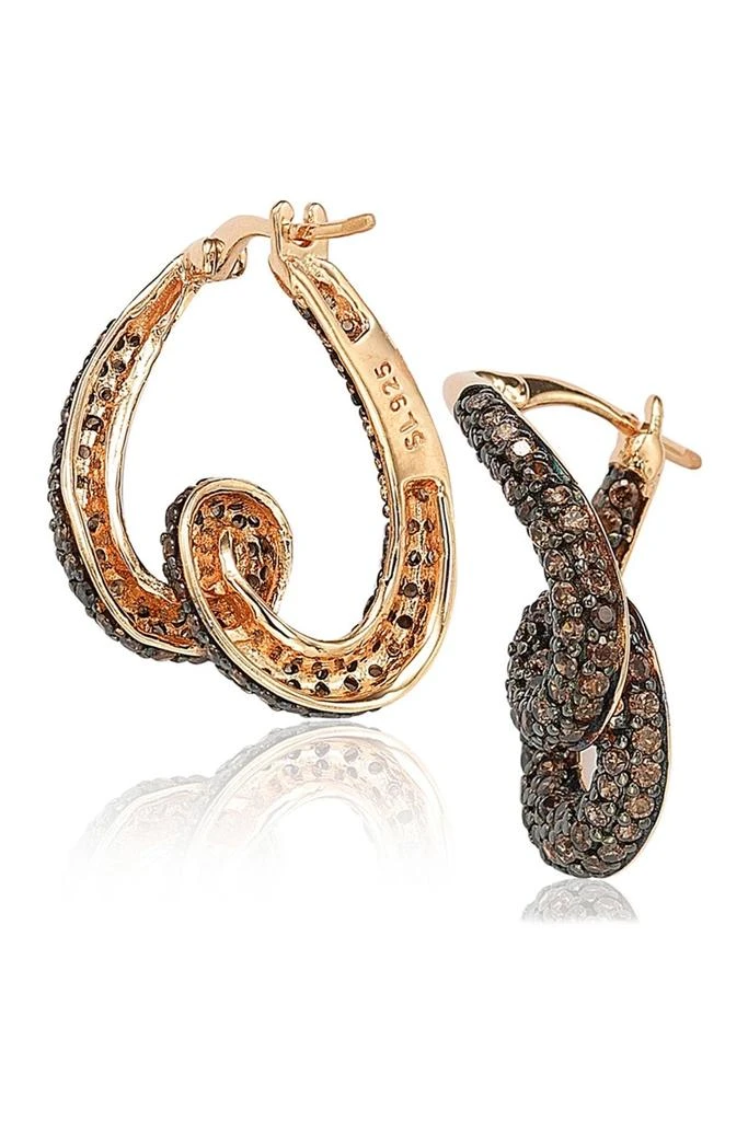 商品Suzy Levian|14K Rose Gold Plated Sterling Silver Chocolate CZ Twisted Hoop Earrings,价格¥1040,第2张图片详细描述