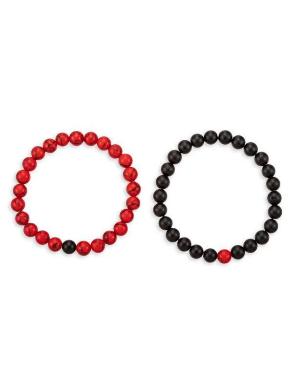 商品Eye Candy LA|Noac 2-Piece Black & Red Agate Stretch Bracelet Set,价格¥176,第1张图片
