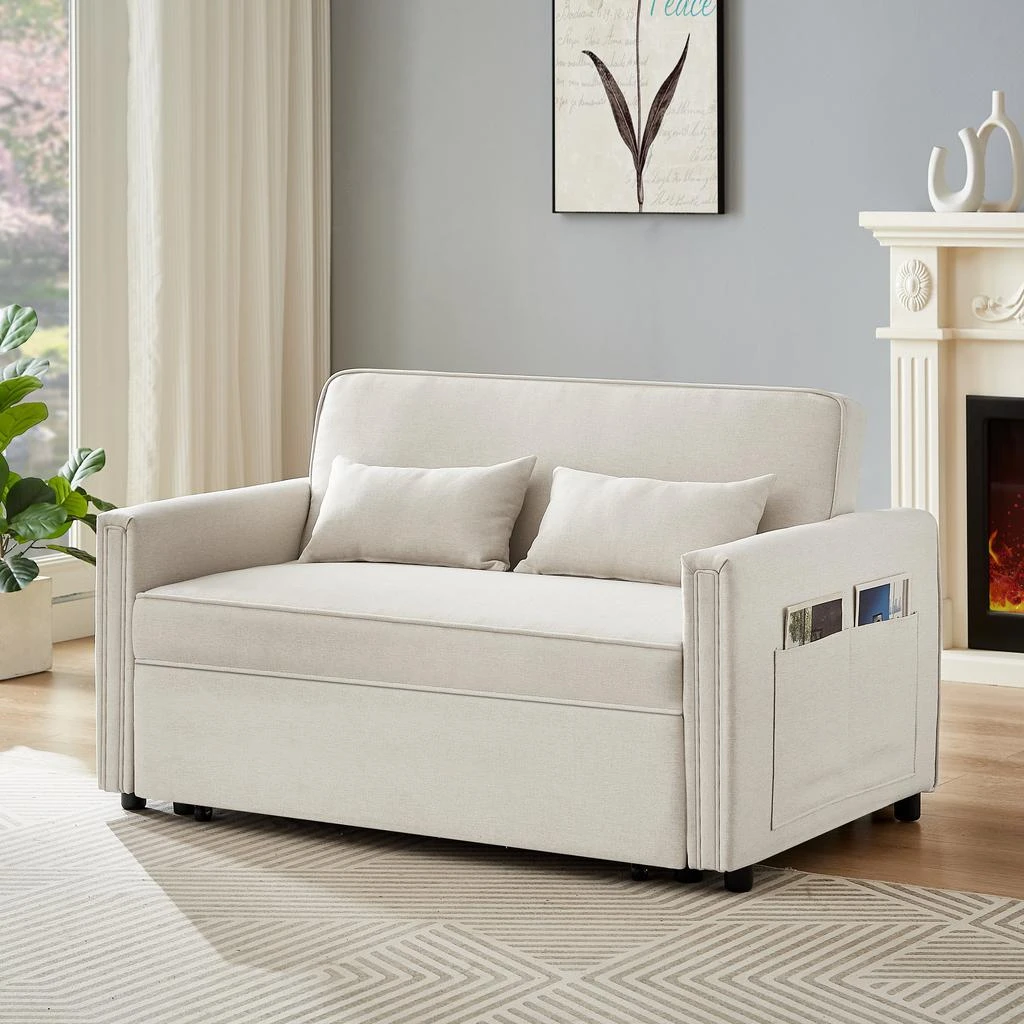 商品Streamdale Furniture|Streamdale Linen Loveseat Sleeper with Pull-Out Bed & Pillows,价格¥6433,第1张图片