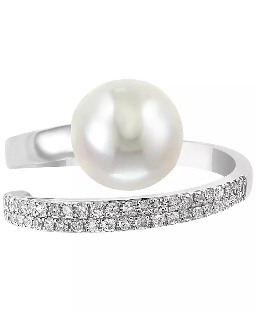 商品Effy|EFFY® Cultured Freshwater Pearl (10mm) and Diamond (1/5 ct. t.w.) Ring in 14k White Gold and Yellow Gold,价格¥16969,第2张图片详细描述