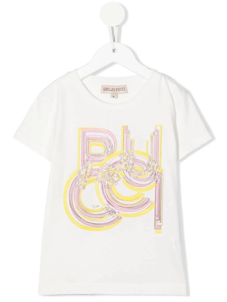 商品EMILIO PUCCI|Emilio Pucci Kids White T-shirt With pucci Graffiti Print,价格¥1044,第1张图片