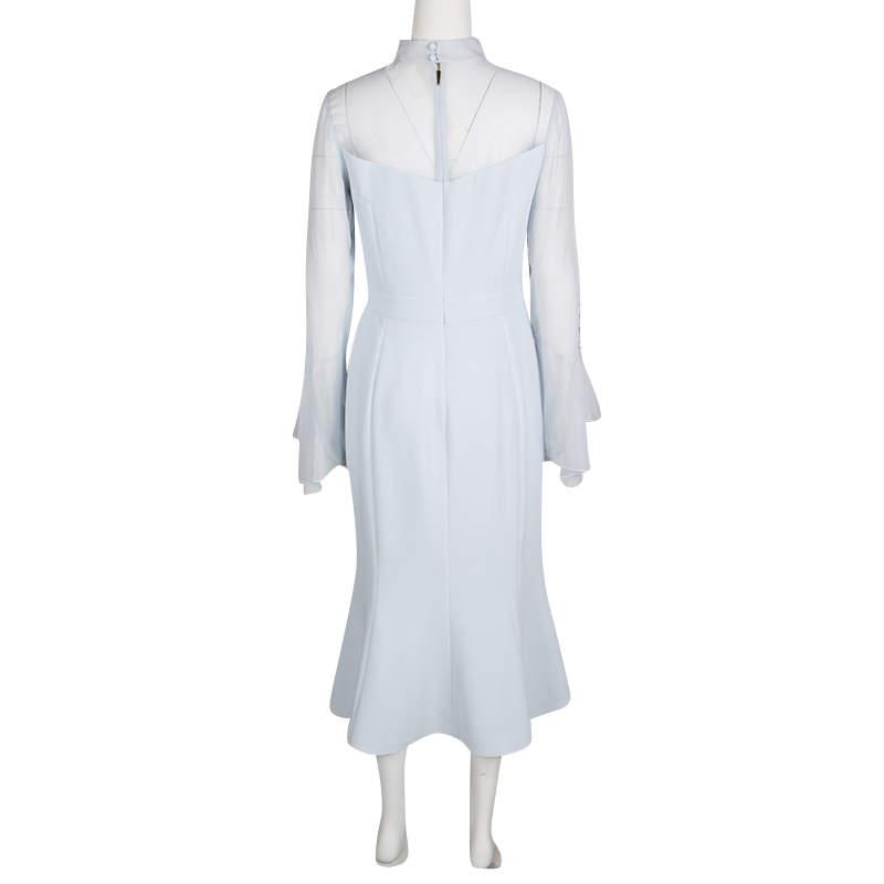 Prabal Gurung Powder Blue Sheer Sleeve Side Button Detail Dress M商品第4张图片规格展示