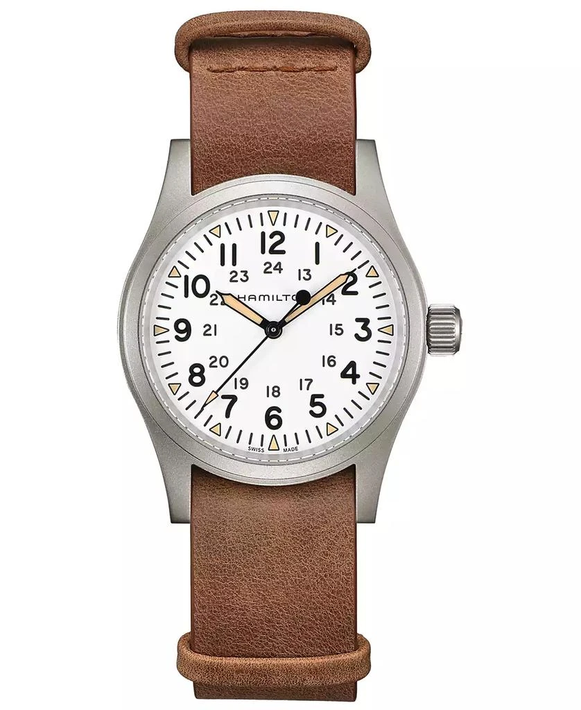 商品Hamilton|Men's Swiss Mechanical Khaki Field Brown Leather Strap Watch 38mm,价格¥4845,第1张图片