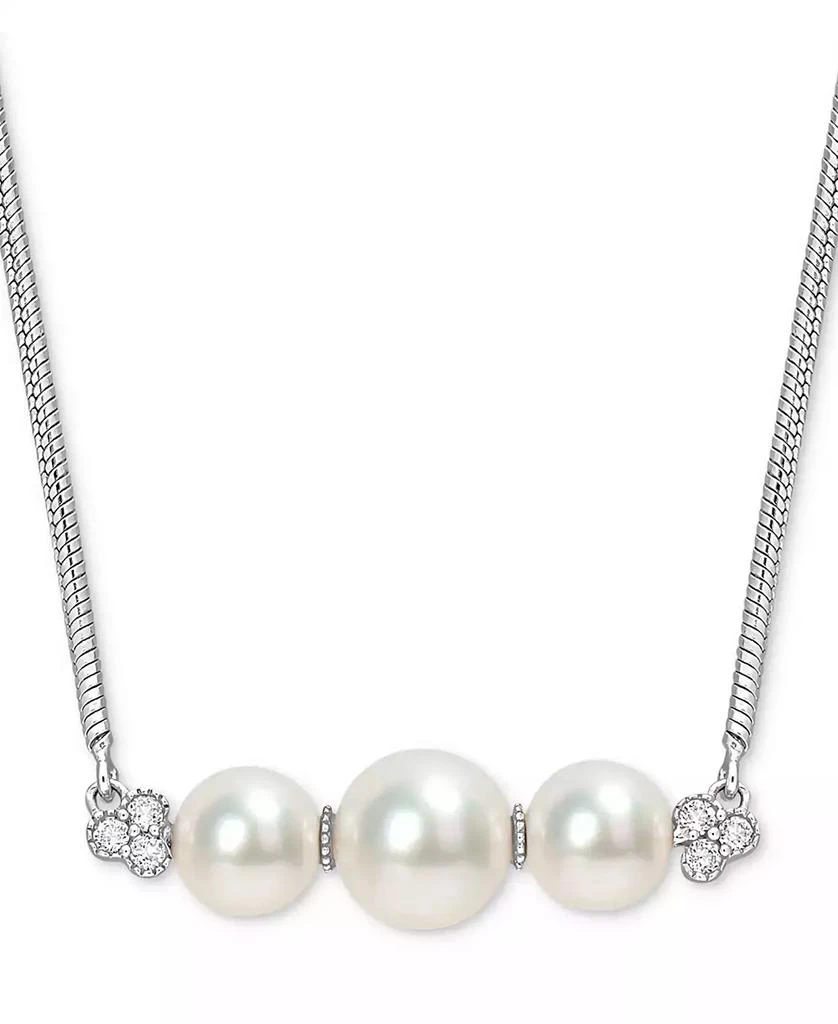 商品Macy's|Cultured Freshwater Pearl (6 & 7-1/2mm) & White Topaz (1/5 ct. t.w.) Bar 18" Pendant Necklace in Sterling Silver,价格¥3628,第1张图片