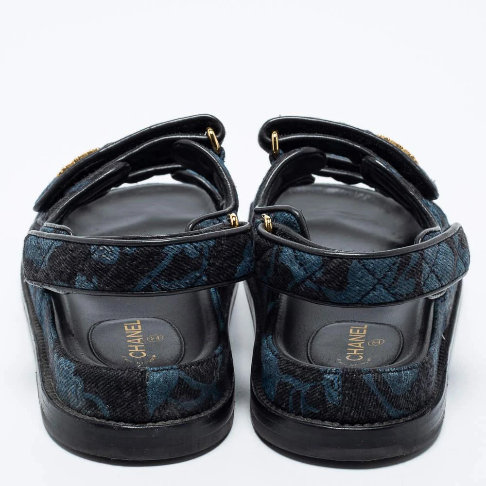 商品[二手商品] Chanel|Chanel Navy Blue/Black Printed Denim CC Logo Dad Flat Sandals Size 37,价格¥10469,第5张图片详细描述