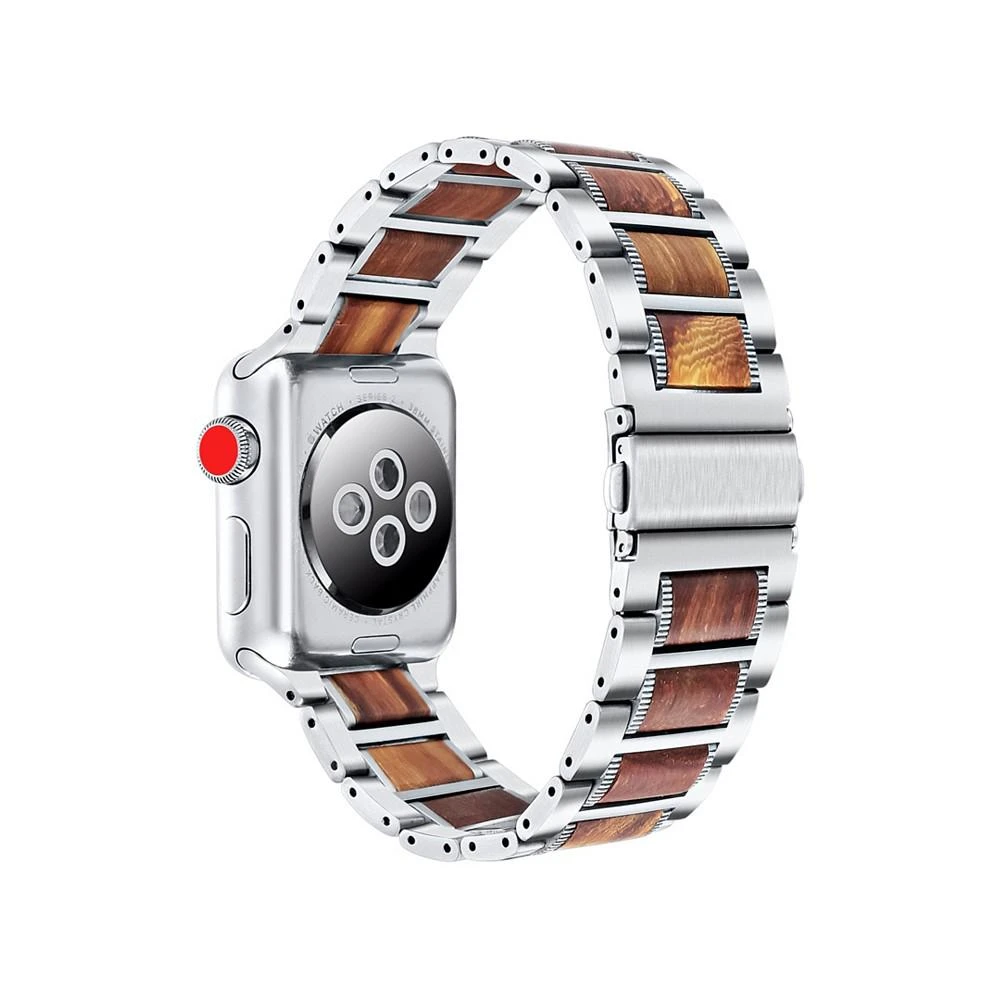 商品Posh Tech|Apple Watch 男士和女士银色不锈钢木纹替换表带,价格¥303,第2张图片详细描述