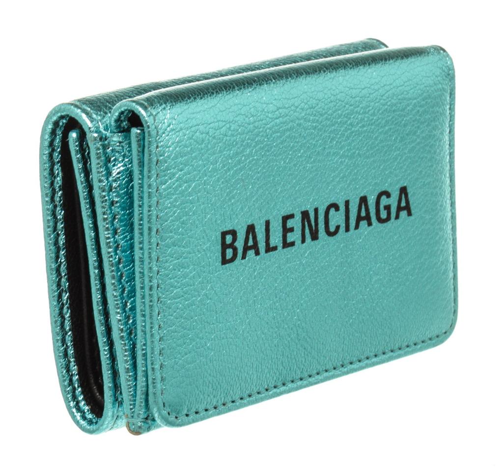 Balenciaga Blue Leather Logo Trifold Wallet商品第2张图片规格展示