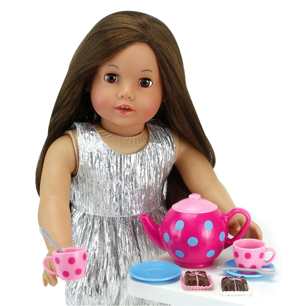 商品Teamson|Sophia’s 17 Piece Tea Set with Petit Four Cakes for 18" Dolls, Pink,价格¥191,第3张图片详细描述