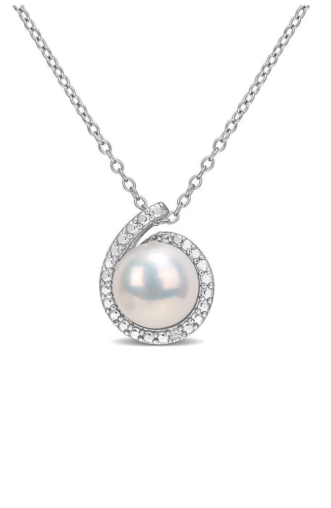 商品DELMAR|Sterling Silver 8.5mm Cultured Freshwater Pearl & Diamond Pendant - 0.01 ctw,价格¥323,第1张图片