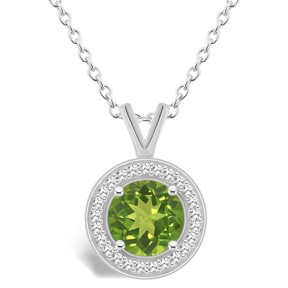 商品Macy's|Peridot (1-1/2 ct. t.w.) and Diamond (1/8 ct. t.w.) Halo Pendant Necklace in Sterling Silver,价格¥3923,第1张图片