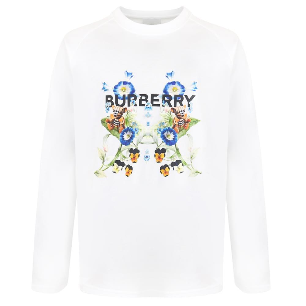 商品Burberry|White Dutch Floral Long Sleeve T Shirt,价格¥746,第1张图片