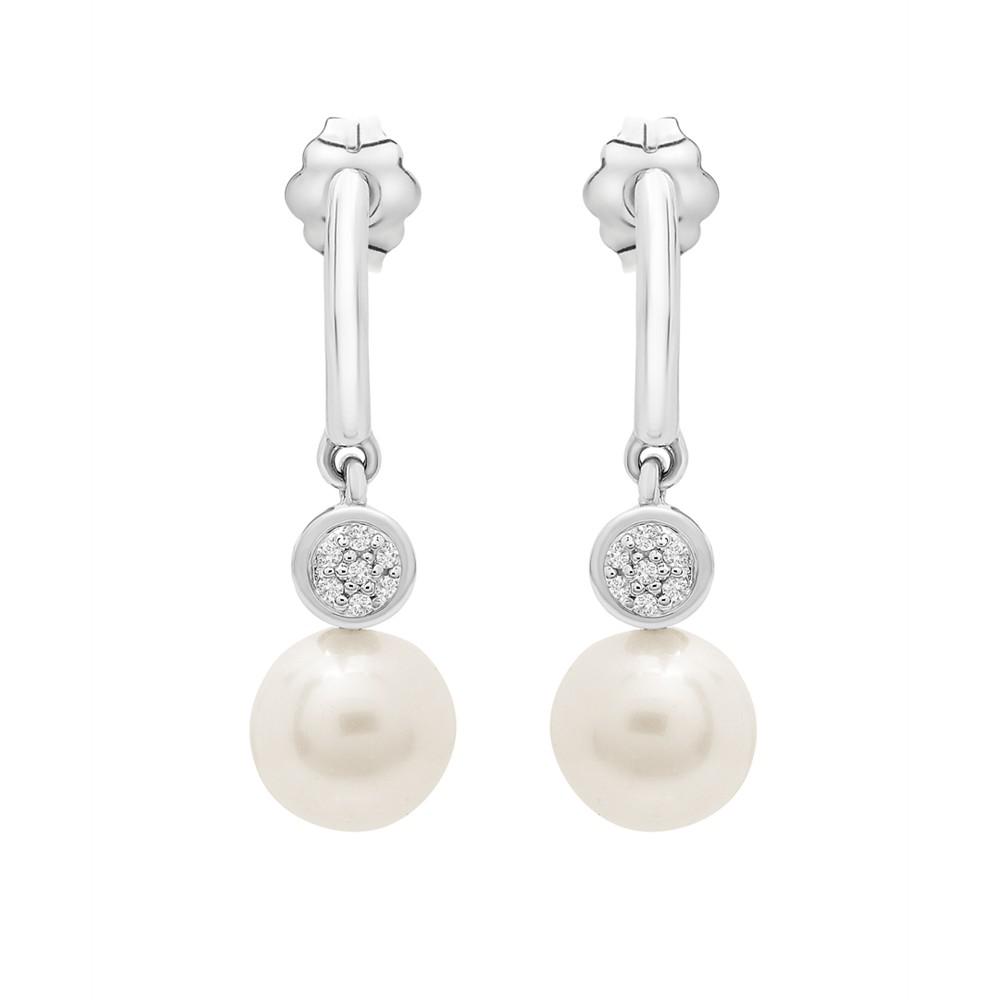 Cultured Freshwater Pearl (7mm) and Diamond (1/20 ct. t.w.) Earrings in Sterling Silver商品第3张图片规格展示