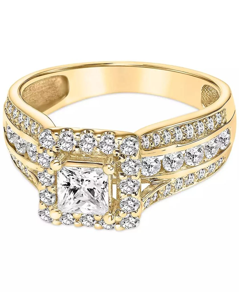 商品Macy's|Diamond Princess Halo Triple Row Engagement Ring (1-1/2 ct. t.w.) in 14k Gold,价格¥21662,第4张图片详细描述