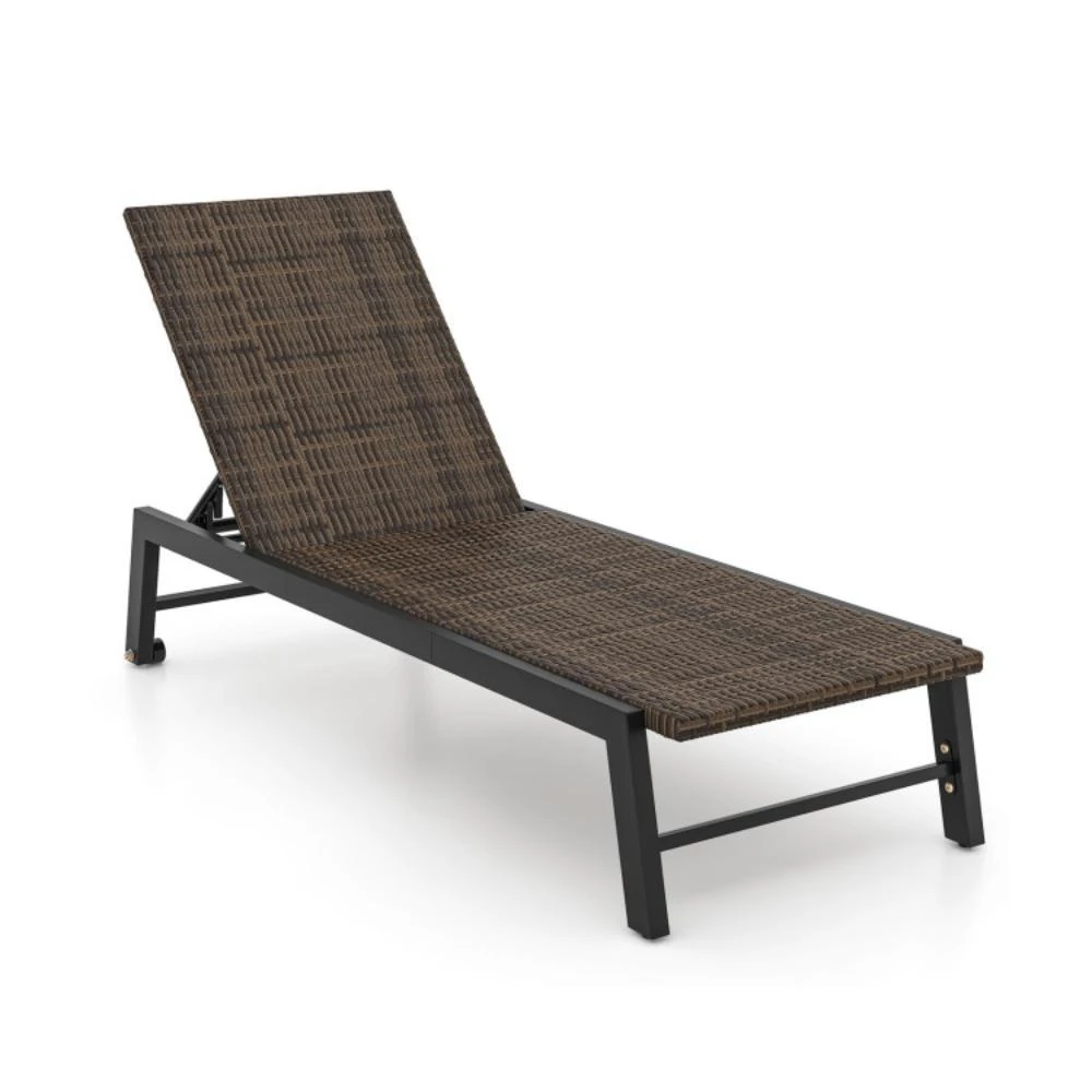 商品Hivvago|PE Wicker Patio Chaise Lounge Chair with Wheels for Poolside Backyard and Deck,价格¥932,第1张图片