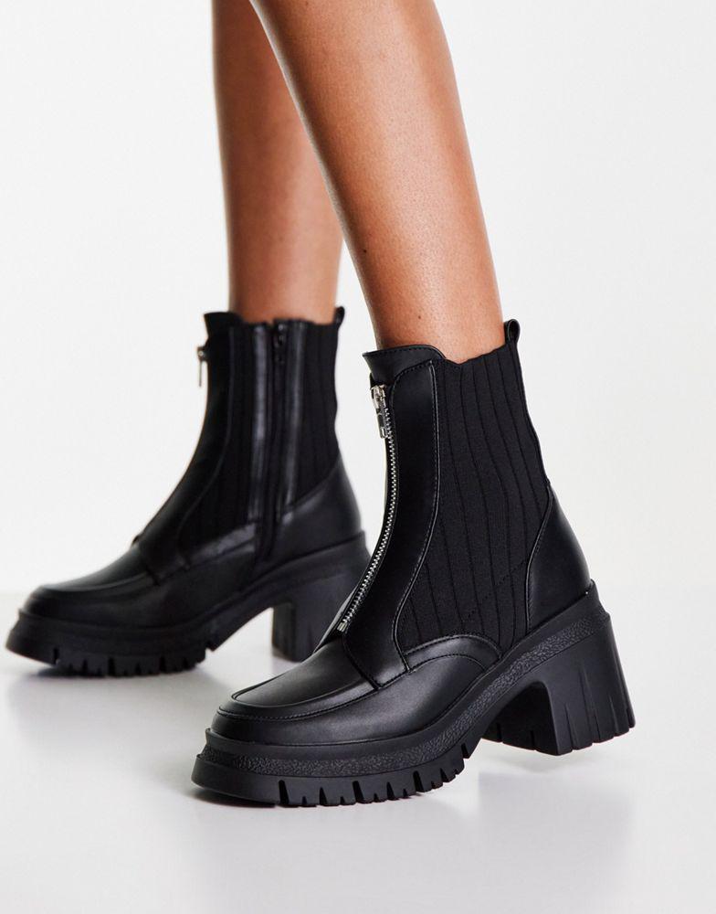 ASOS DESIGN Wide Fit Rocky front zip chunky boots in black商品第3张图片规格展示